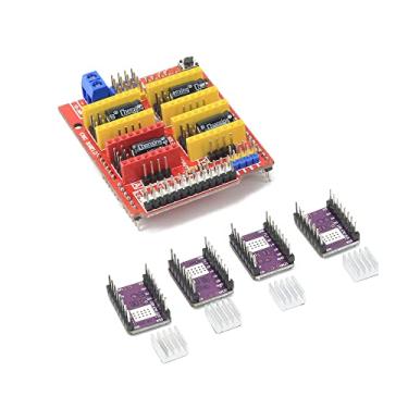 Imagem de RATTMMOTOR Kit De Controlador Cnc Grbl Shield Board V3 Placa Expansão Com 4 Unidades Drv8825 Driver Motor Passo Dissipador Calor Compatível Arduino Ide Adequado Para Máquina