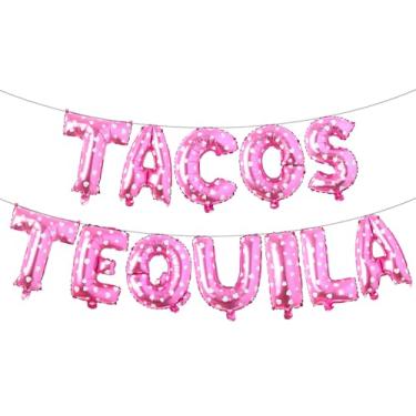 Imagem de Balão de tacos e tequila, faixa de taco multicolorida para festa de taco mexicana/terças-feiras de tacos/festa de tequila/festa/decorações de aniversário (TACOS TEQUILA coração rosa)