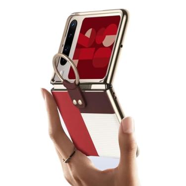 Imagem de HAO RIYLN Capa para Huawei Pura X, capa de couro vegano à prova de choque com protetor de tela, moldura galvanizada e suporte de anel de dedo, capa ultrafina, vermelha, Pura X