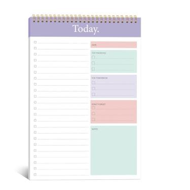 Imagem de KMQOY Bloco de notas para fazer - Bloco de anotações diário sem data, 52 folhas espiral Today Planner papel grosso premium 16,5 cm x 25 cm para trabalho e organização pessoal - roxo