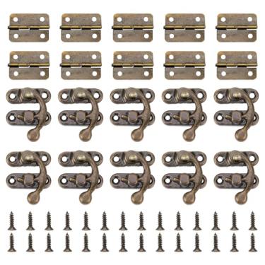 Imagem de Conjunto de 10 mini fechos de braço giratório, estilo vintage, pequenas dobradiças de bronze e trava de ferrolho para armário decorativo, caixa de joias de madeira pequena, caixa de presente com 80