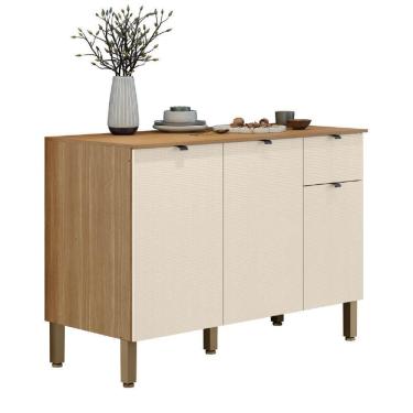 Imagem de Balcão De Cozinha 3 Portas 1 Gaveta Com Tampo 1,20m Plus Madeirado Off White Kit`s Paraná Madeira Off