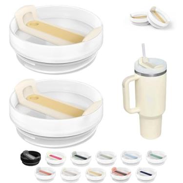 Imagem de Tampa de copo de 1,18 l compatível com Stanley Quencher, 2 pacotes de capas de copo de aço inoxidável resistentes a derramamentos adequadas para Stanley e mais café (cinza-amarelo)