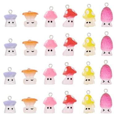 Imagem de Spritewelry Pingentes de cogumelo de resina 24 peças 3D lindos pingentes de cogumelo cor doce pingentes pendentes para fazer joias, pulseiras, colar, brincos, decoração DIY