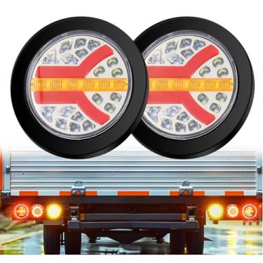 Imagem de Ygmylandbb Luz traseira de reboque redonda de 10 cm, 24 LEDs, luzes reversas de reboque, (apenas CC 24 V) Luzes de neblina reversas de LED seladas à prova d'água compatíveis com caminhões RV, moldura