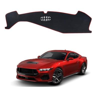 Imagem de INUBOXES Capa antiderrapante para painel de painel, ajuste personalizado, capa de console central, protetor solar compatível com Ford Mustang 2024 2025 acessórios pad (sem HUD) (acabamento vermelho)