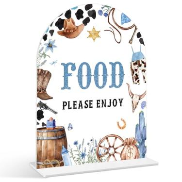 Imagem de Placa Food Please Enjoy - Placa de chá de bebê caubói, 1 pacote de placa de acrílico com suporte, decoração de mesa de festa reveladora de gênero, artigos de chá de bebê de rodeio do oeste selvagem