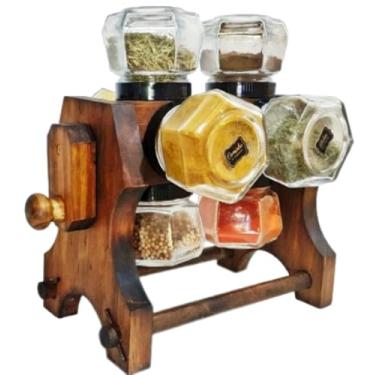 Imagem de Porta Tempero de Madeira 8 Potes de Vidro