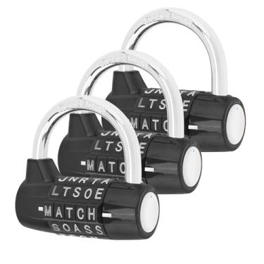 Imagem de HOJLKLD Cadeado de segurança para academia, cadeado de 5 letras, cadeado de segurança para academia, academia, cerca, caixa de ferramentas, estojo, armazenamento de ferrolho (3, preto)