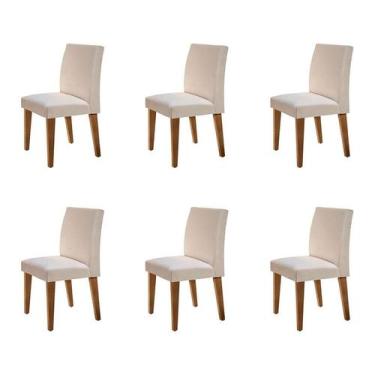Imagem de Conjunto com 6 Cadeiras Grecia Veludo Imbuia e Creme - Mobly