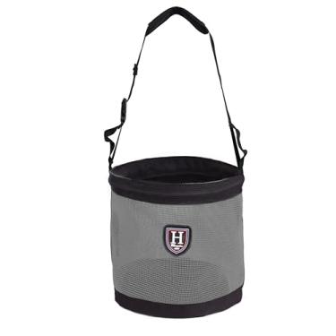 Imagem de Harrison Howard Bolsa de alimentação para focinheira de cavalo Bolsa de alimentação de grãos de malha de nylon com alça de pescoço acolchoada cinto ajustável cinza escuro grande