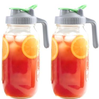 Imagem de Jarra de vidro de 1,8 l com tampa, conjunto de 2 jarras de água de 1,8 litro, jarra de água de boca larga, jarra de água fria e quente para café, limonada, chá gelado, bebidas caseiras, suco de leite