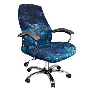 Imagem de Talayituse Capa de cadeira de escritório com estampa de flor de tartaruga galáxia, peça única, resistente à água, tecido jacquard elástico, parte inferior elástica para cadeiras de apoio de braço, G