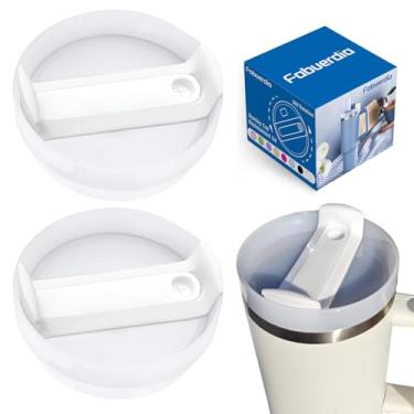 Imagem de Tampa de copo de substituição de 1,134 g compatível com Stanley Quencher, pacote com 2 capas transparentes à prova de derramamento para copos Stanley (branco opalina)