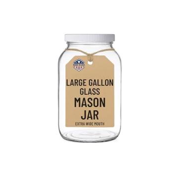 Imagem de 1 Gallon Glass Jar Wide Mouth with Airtight Foam Lined Plastic Lid - Safe Mason Jar for Fermenting Kombucha Kefir - Storing and Canning- By Kitchentoolz (1)