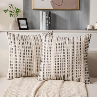 Imagem de KOOLIFE Capas de almofada Boho para sofá 45,7 x 45,7 cm, conjunto de 2 capas de almofada decorativas listradas cinza com detalhes de algodão para decoração de casa, sofá, sala de estar, quarto