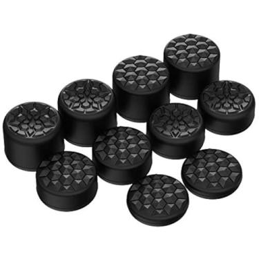 Imagem de playvital Tampas Ergonômicas Pretas Para Controle De Polegar Ps5, Ps4, Xbox Series X/S, One E Switch Pro - Com 3 Alturas Convexas Côncavas, Design Grão Diamante Bomba Crack