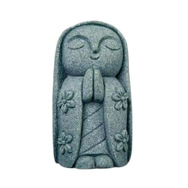Imagem de SEEK RARE Mini monge estátua de Buda estátuas de arenito monge zen estátua rezando esculturas para riqueza boa sorte decoração Feng Shui casa aquário aquário jardim (estilo 8)