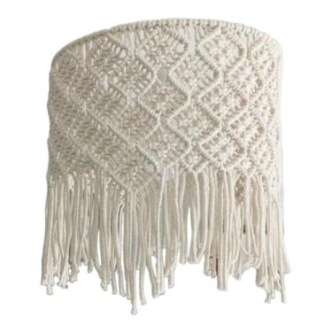 Imagem de Ioensy Abajur de macramê estilo boho, luminária pendente suspensa, proteção para lâmpada com borla para quarto, dormitório, lustre, sala de jantar, Style B