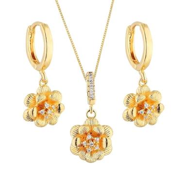 Imagem de Conjunto Brinco e Colar Feminino Banhado a ouro 18k Banho paládio antialérgico Cravejado com pedras zircônias Dourado Corrente correntinha Semijoia