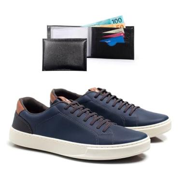 Imagem de Kit Tenis Casual Masculino Com Carteira Sapatenis De Amarrar Confortavel Leve Macio (Marinho, BR, Adulto, Numérico, 37)