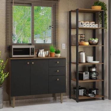 Imagem de Kit Cozinha Balcão Gabinete E Armário Cozinha - Preto/rustic - MADESA