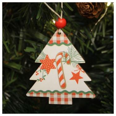 Imagem de Enfeite 2 Pendentes Para árvore De Natal Pinheirinho Em Mdf 7cm