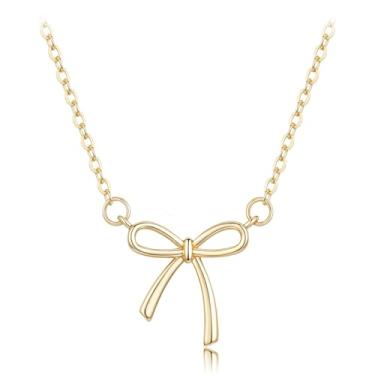Imagem de Dlknp Colar de laço feminino simples e delicado, joia de ouro, lindo pingente de laço, gargantilha de ouro para mulheres
