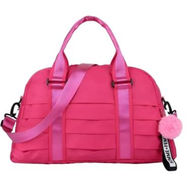 Imagem de Bolsa Mochila Esportiva Academia Viagem Mala Mão Blogueira Espaçosa Alça Transversal Com Chaveiro Pompom Colorida Grande(Rosa Pink)