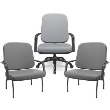 Imagem de Kit Cadeira de Escritório Giratória e 2 Cadeiras Fixas Preta Magno P03