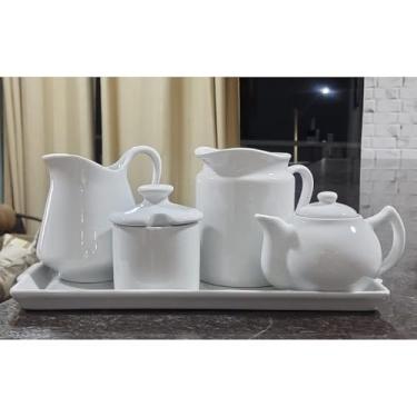 Imagem de Antilope Decor Porcelanas, Jogo Café e Chá Mesa Posta, Bandeja + Bule Chaleira 400ml + Açucareiro 250ml + Jarra Leiteira 740ml + Jarra Suco 800ml -