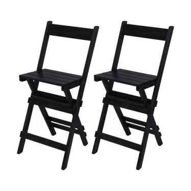 Imagem de Kit 2 Cadeiras Bistrôs em Madeira Dobrável Facil Transporte Preto / Li