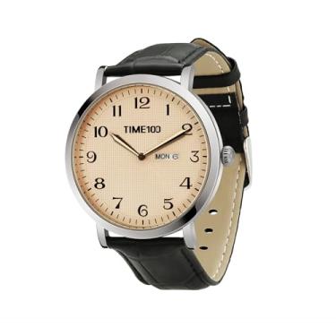 Imagem de TIME100 Relógio Masculino Minimalista Elegante, Pulseira de Couro, Mostrador com Calendário, Ouro Rosa, Resistente à Água, Presente Moderno