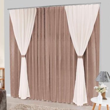 Imagem de Cortina Bhaly Jacquard E Voal Para Trilho Suisso - Bege