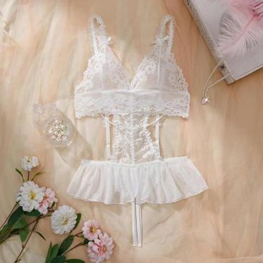 Imagem de Conjunto De Lingerie De Tule Com Renda plus Size Para Mulheres, Fluore