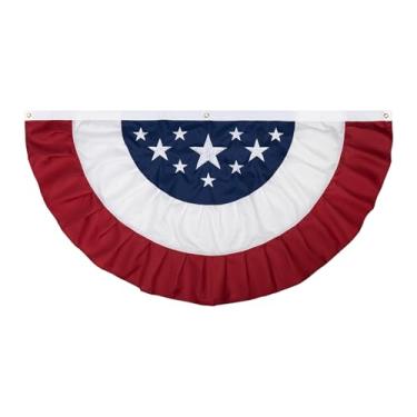 Imagem de JRED Bandeiras americanas de 9 x 1,8 m, 2025 novas bandeiras de leque plissadas dos EUA, bandeira patriótica bordada, vermelha, branca e azul, para decoração interna e externa do dia da memória de 4
