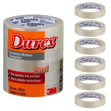 Imagem de Fita Adesiva Durex 18x50m 3M pct 6 rolos Comércio Escritório
