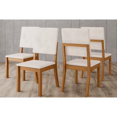 Imagem de Cadeira Sala de Jantar Milla Kit 4 Un Nature/Linho Bege - Henn