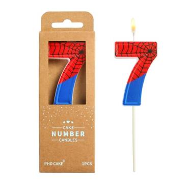 Imagem de PHD CAKE Velas de aniversário de aranha número 7 de 6 cm, velas com números temáticos de desenho animado de aranha, velas com número de bolo, celebração de festa