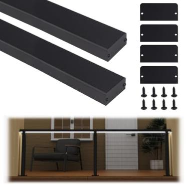 Imagem de Corrimão de aço inoxidável de 3 m – Trilho superior retangular preto elegante para decks e escadas, sistema de trilhos de cabos internos e externos