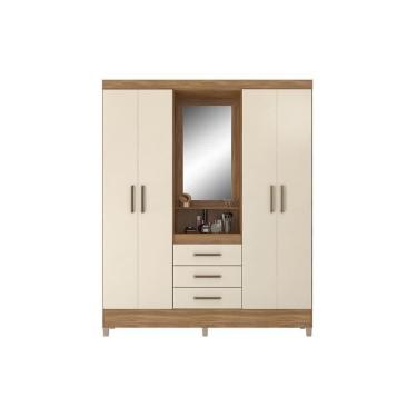 Imagem de Guarda Roupa 4 Portas E 3 Gavetas C/ 1 Espelho Capelinha Persia Amendola/off White - Demóbile