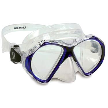 Imagem de Fun Dive MX-02 Máscara de Mergulho Profissional, Silicone Silsoft, Vidro Temperado, Preto com Amarelo Neon, Sistema Push Button, Lentes em V para Mergulho (Transp / Azul)