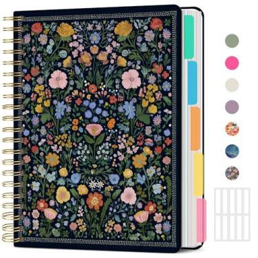 Imagem de Cadernos grandes revestidos em espiral para trabalho com divisórias e abas removíveis, caderno de capa dura de 21,6 x 28 cm, caderno de 5 assuntos para anotações e organizador, diário pautado pela