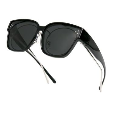 Imagem de Long Keeper Óculos de sol polarizados sobre óculos de sol para mulheres e homens, óculos escuros quadrados grandes para dirigir, Preto, tamanho �nico