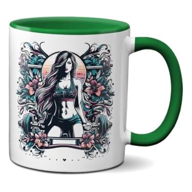 Imagem de Caneca Mulher Fitness Musculação Academia Treino Floral (Verde)
