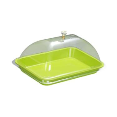 Imagem de IEUDNS Suporte para bolo com tampa de prato de servir em formato de cúpula, prato de bolo multifuncional reutilizável, de servir para restaurante, cupcake, Verde