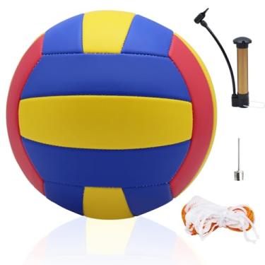 Imagem de Magicorange Voleibol, 1 pacote oficial tamanho 5 bolas de vôlei - couro PU interior exterior toque macio bolas de vôlei para praia, jogos, academia, treinamento - Inclui bomba de bola (azul vermelho)