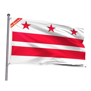 Imagem de Bandeira dupla face do estado de Washington DC, 9,5 x 1,5 m, bandeira do distrito de Columbia, cor vívida de poliéster com 2 ilhós de latão para decoração de festa de eventos temáticos de Washington