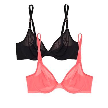 Imagem de Smart & Sexy Sutiã feminino de malha transparente com aro, Pêssego intenso/tom preto, 36D