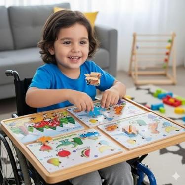 Imagem de Brinquedo Pedagógico Educativo Em Madeira Kit Com 4 Jogos De Encaixe Infantil (Kit Faz/Frut/Veic/Dino)